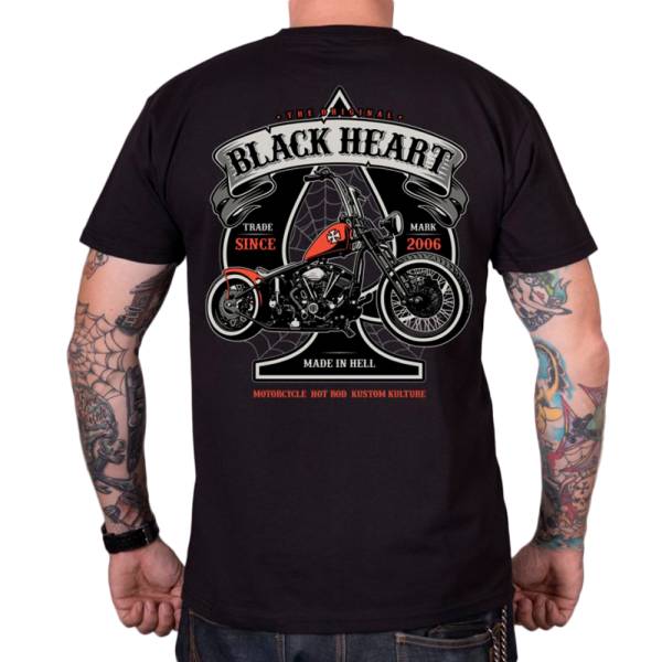 Triko BLACK HEART Orange Chopper  černá  M.


	krátký rukáv
	kulatý výstřih
	kvalitní potisk
	pohodlný střih
	materiál: 100% bavlna