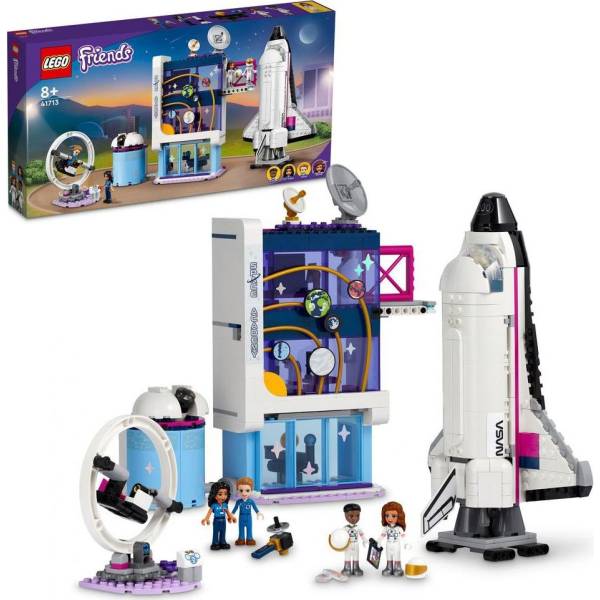 LEGO® Friends 41713 Olivie a vesmírná akademie.

<p>Poté si mohou přehrát příběh s výcvikem pro výpravný let do vesmíru.

<p>Ke stavebnici je také připravena ke stažení <strong>zdarma</strong> aplikace<strong> Instructions Plus </strong>do chytrého telefonu či tabletu.

<p>Akademie měří přes 26 cm na výšku, 21 cm na šířku a 10 cm do hloubky.

<p><strong>Skladba a funkčnost:</strong></p>

<ul>
	<li>do nákladového prostoru vedou vyklápěcí dveře</li>
	<li>k manipulačnímu ramenu lze připevnit minipanenky zkoumající vesmír</li>
	<li>autentické funkce, od přídavných trysek vesmírné rakety až po simulátor virtuální reality</li>
</ul>

<p><strong>Obsah balení:</strong></p>

<ul>
	<li>celkem 757 dílků</li>
	<li>teleskop, víceosý trenažér, řídicí místnost</li>
	<li>vesmírná galerie s modelem Slunce, Země a Měsíce simulující oběžné dráhy těles</li>
</ul>

<p><strong>Vyberte dětem kvalitní stavebnici Lego!</strong></p>

<p><strong>Vhodné </strong>pro děti <strong>od 8 let</strong><br />
Materiál: plast<br />
Počet dílků: 757<br />
Rozměry balení: 28,2 x 7,85 x 54 cm<br />
Země původu: <strong>EU</strong></p>