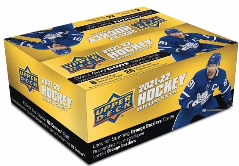 2021-2022 NHL UD Extended Series Retail Box - hokejové karty.
V balení můžete rozbalit i kartičky z těchto setů:

1999-2000 SPx Retros (kolekce hvězdných veteránů a nováčků v klasickém designu 1999-2000)
HoloGrFx NHL/HoloGrFx (hvězdní veteráni, set top nováčků a Gold parallel sady pro nováčky)
2005-06 Black Diamond Retros (Hvězdní veteráni a nováčci s 1, 2, 3 a 4 hvězdičkami v designu 2005-06)
Upper Deck Triple Dimensions Reflections

Přehled karet, které můžete rozbalit najdete na obrázcích.
Sesbírejte všechny hokejové karty díky tomuto pokračování Series 1 a 2, které přináší možnost, jak získat spoustu skvělých a hodnotných hokejových karet.