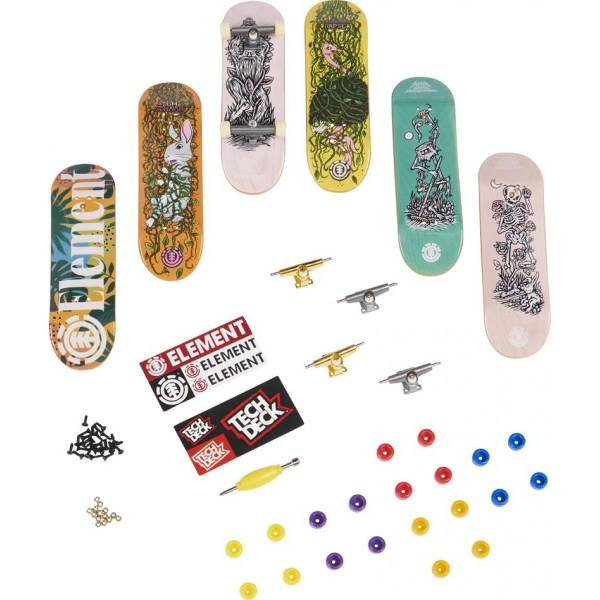 Tech Deck Skateshop 6ks s příslušenstvím Element II..

Holky a kluci je mohou směle zařadit do své sbírky kousků od licenčních světových firem pro výrobu skateboardů.

Obsah balení:


	1 sestavené prkno, 5 prken k sestavení
	4 trucky, 20 koleček, mini nářadí, samolepky


Vyberte šikovným skateboardistům sadu Fingerboardů!

Vhodné pro děti od 6 let
Rozměr balení: 20 x 23 x 4,3 cm