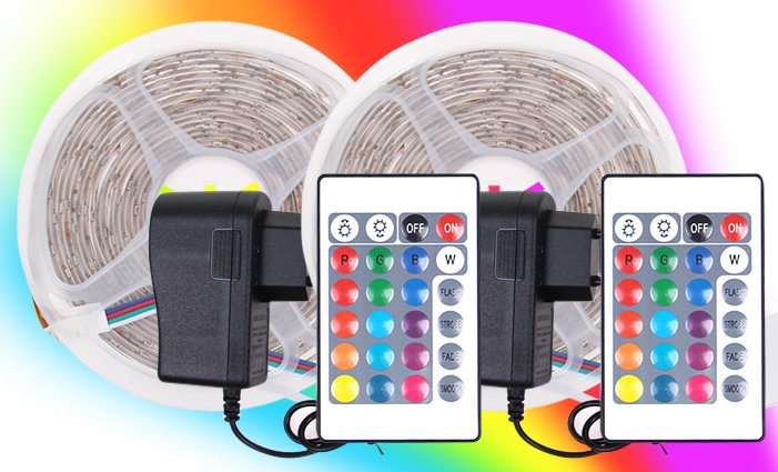 2 ks LED pásků 10 metrů - RGB 230 V / 12 V