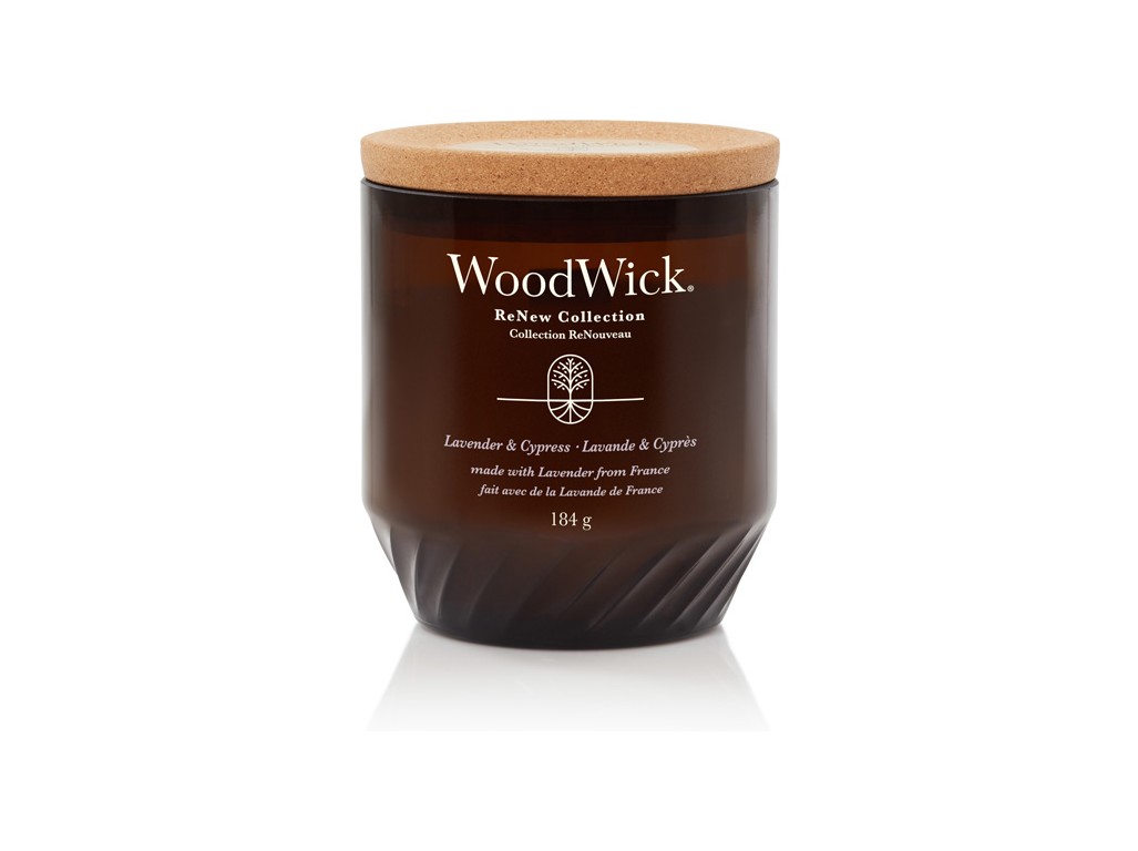 WoodWick Vonná svíčka ReNew sklo střední Lavender & Cypress 184 g.