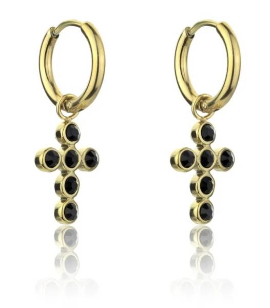 Marc Malone Pozlacené náušnice s křížky Avianna Black Earrings MCE23120G.