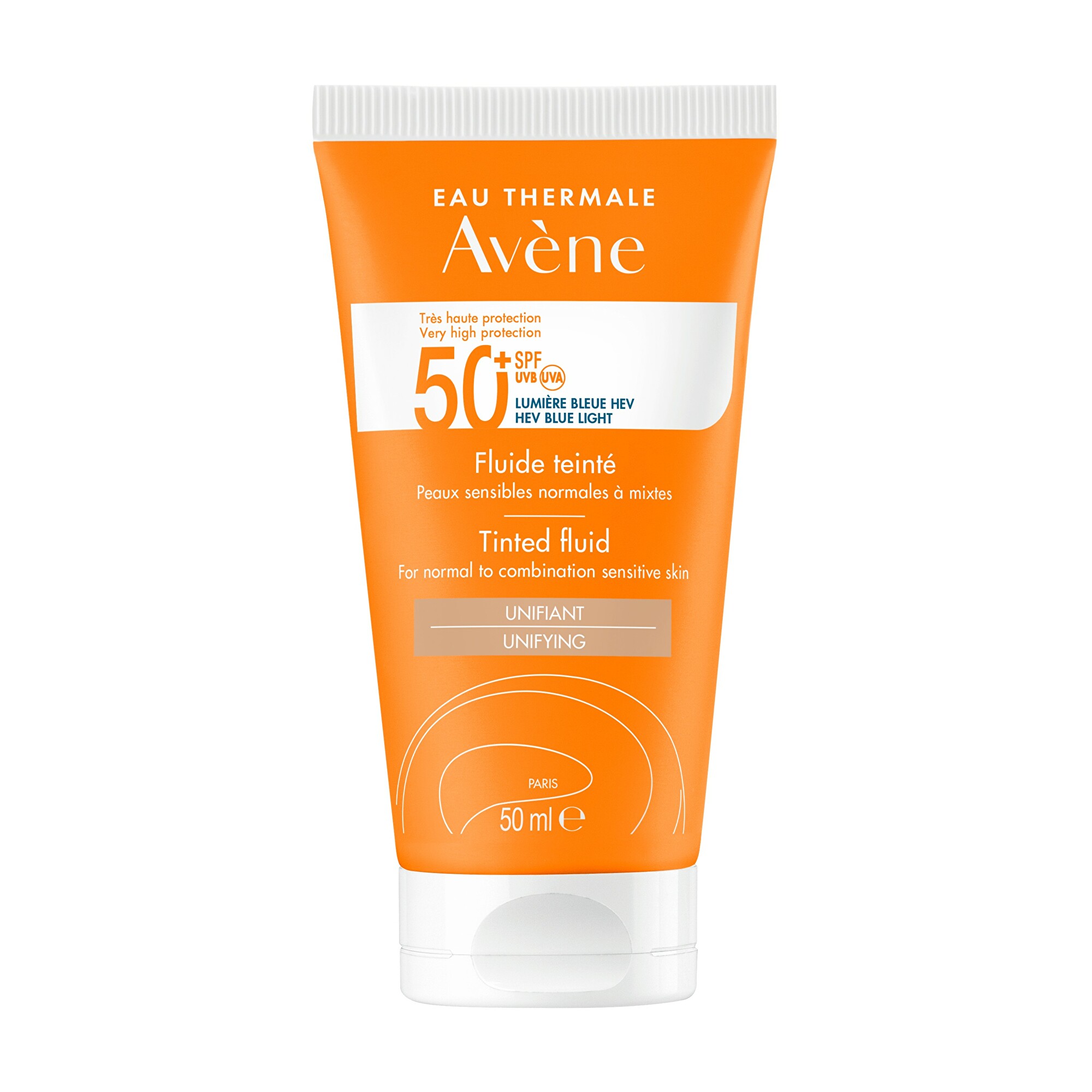 Avène Tónovaný fluid na opalování pro citlivou, normální až smíšenou pleť SPF 50+ Unifying (Tinted Fluid) 50 ml.